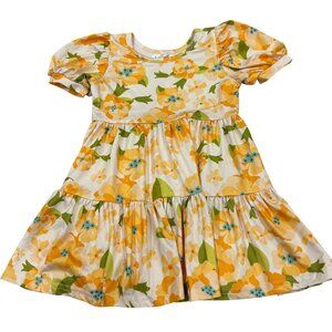 Girls Dot Dot Smile Floral Puff Sleeve Dress 2T Yellow Orange Tiered